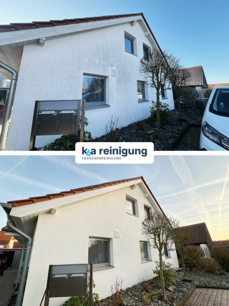 Fassadenreinigung Einfamilienhaus, Entfernung Algenbefall